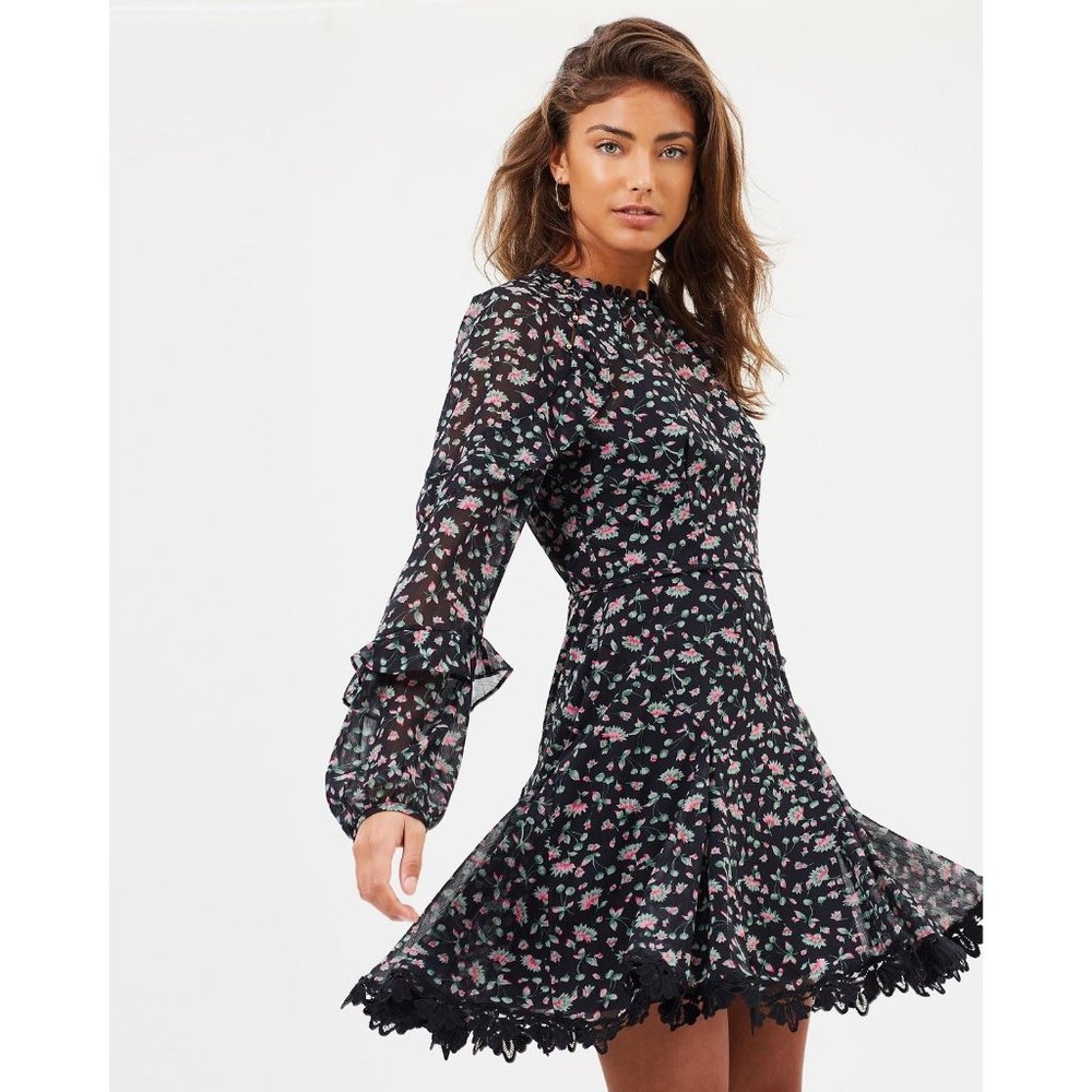 La Maison Talulah Unwavering Glamour Floral Long Sleeve Mini Dress size XS